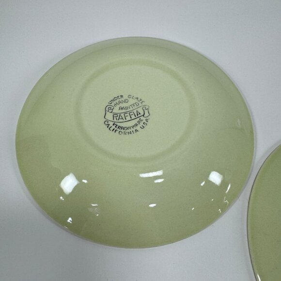 Vintage Vernon Ware Raffia Bread Appetizer Plate Green Brown Mid Century MCM - Picture 5 of 5